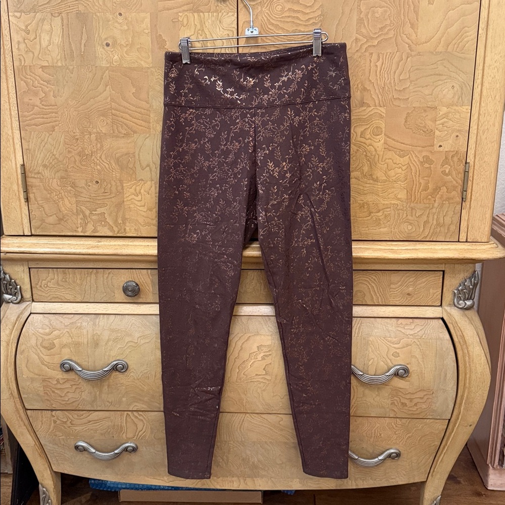 Soft Surroundings Brown Floral Jacquard leggings
